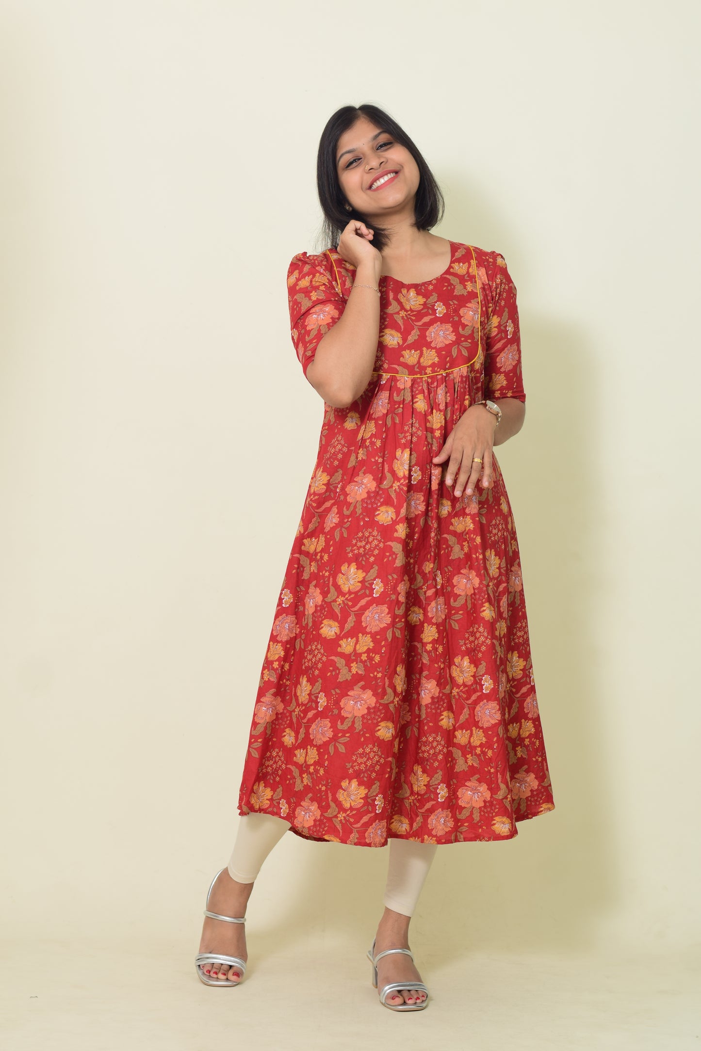 IYKA- RED COTTON ALINE KURTHI #00183KUR
