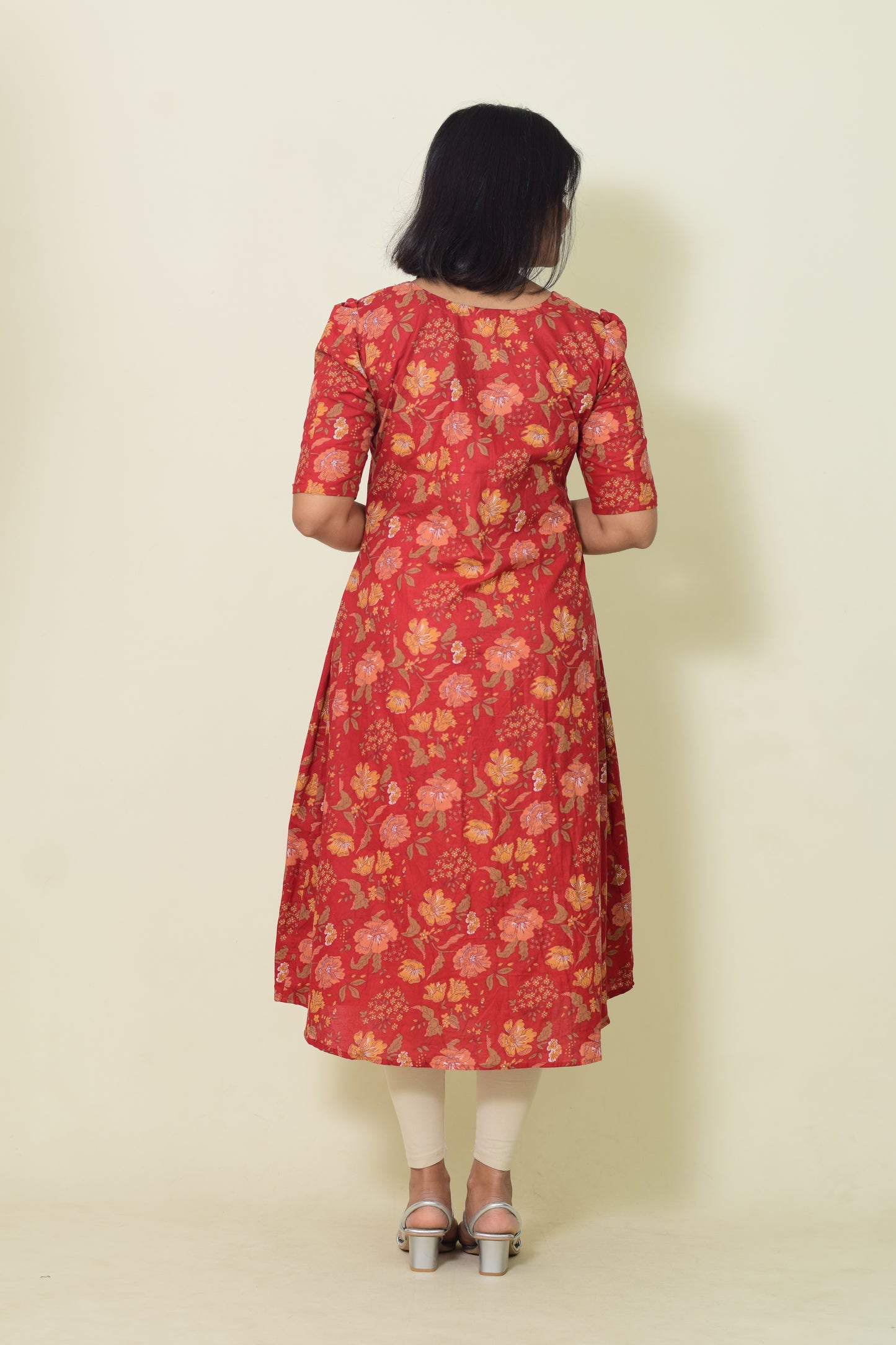 IYKA- RED COTTON ALINE KURTHI #00183KUR