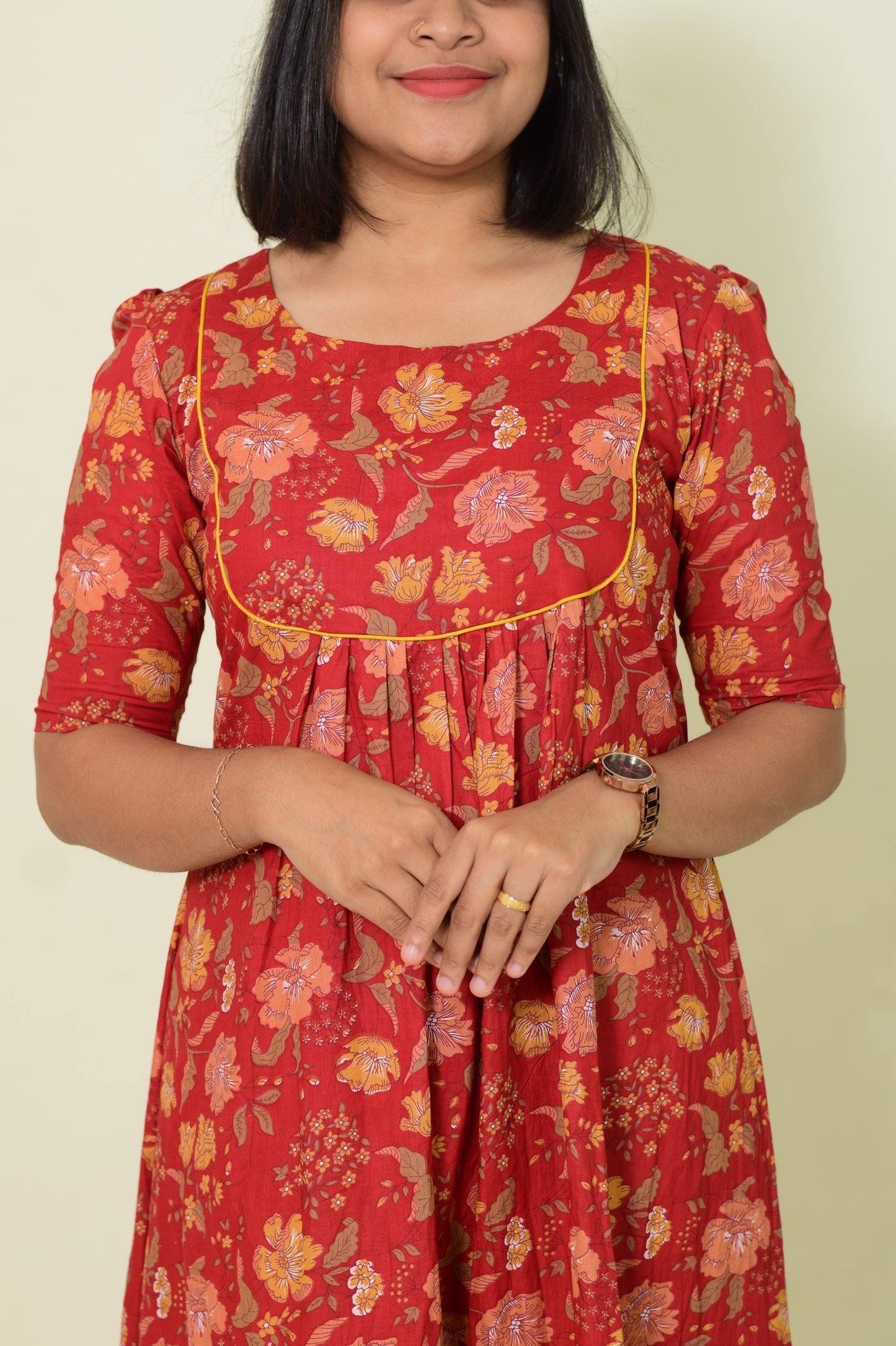 IYKA- RED COTTON ALINE KURTHI #00183KUR