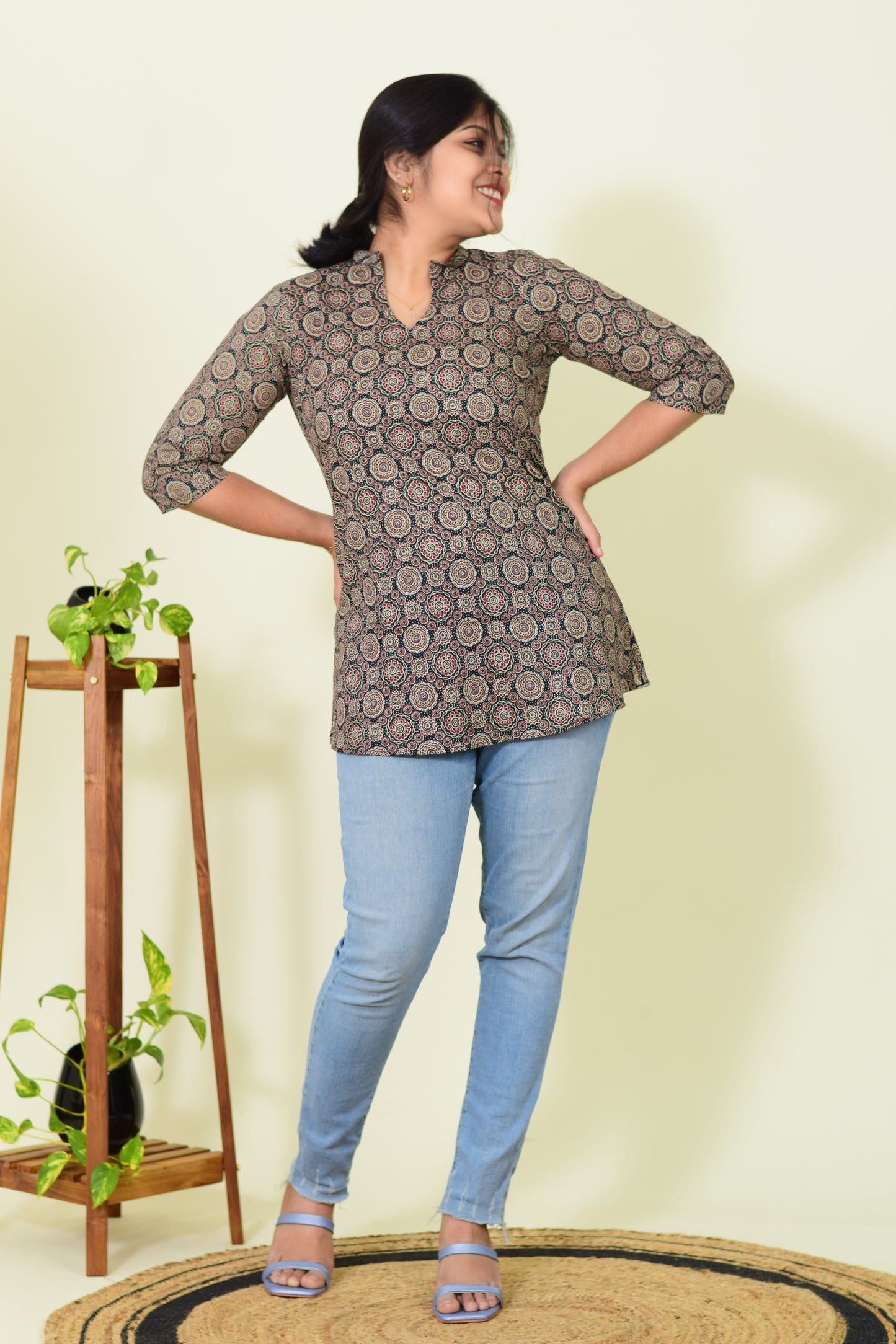 IYKA- AJRAKH COTTON SHORT KURTHI #00258SHO