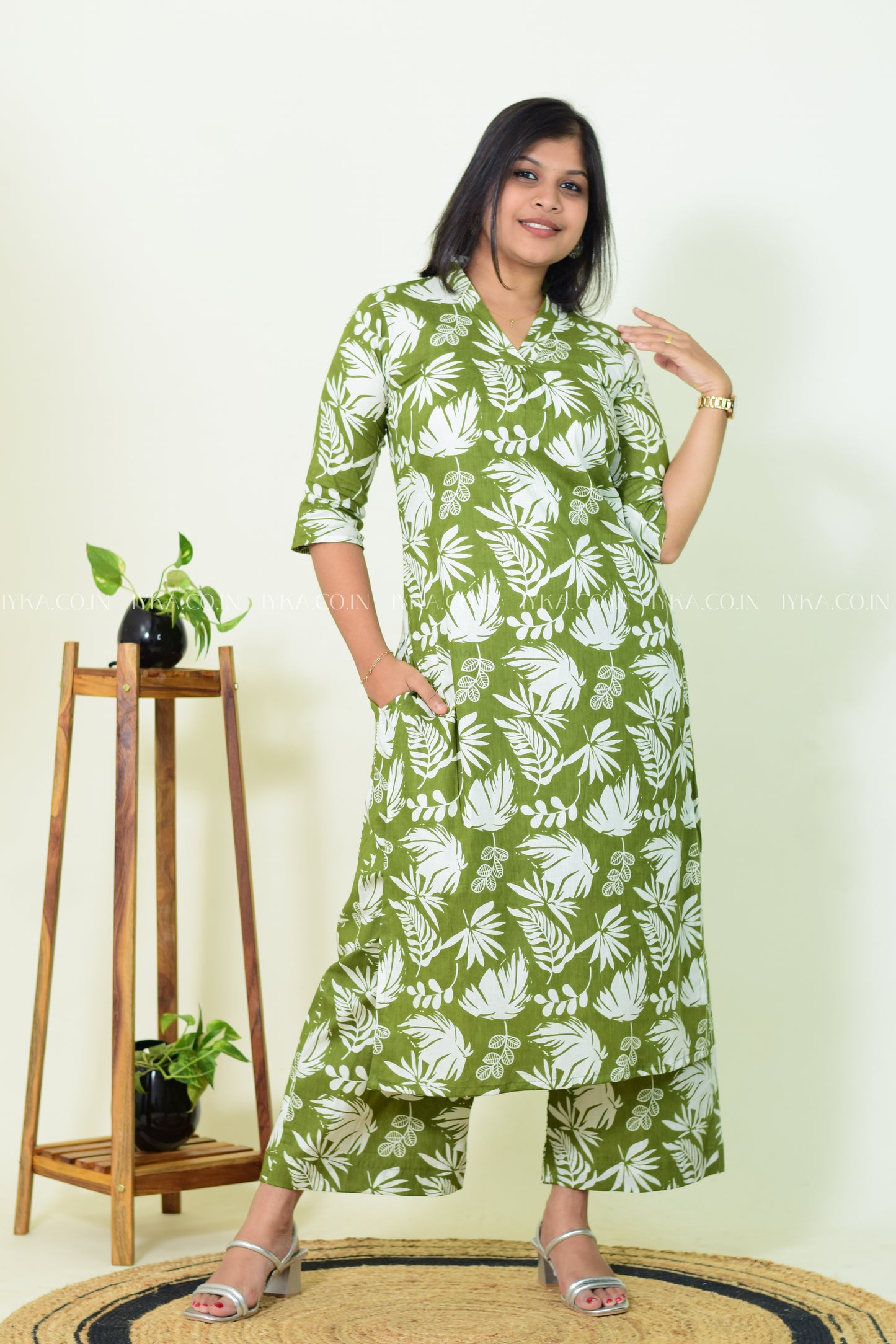 IYKA- GREEN COTTON CO-ORD SET(TOP AND BOTTOM )#00203KUR