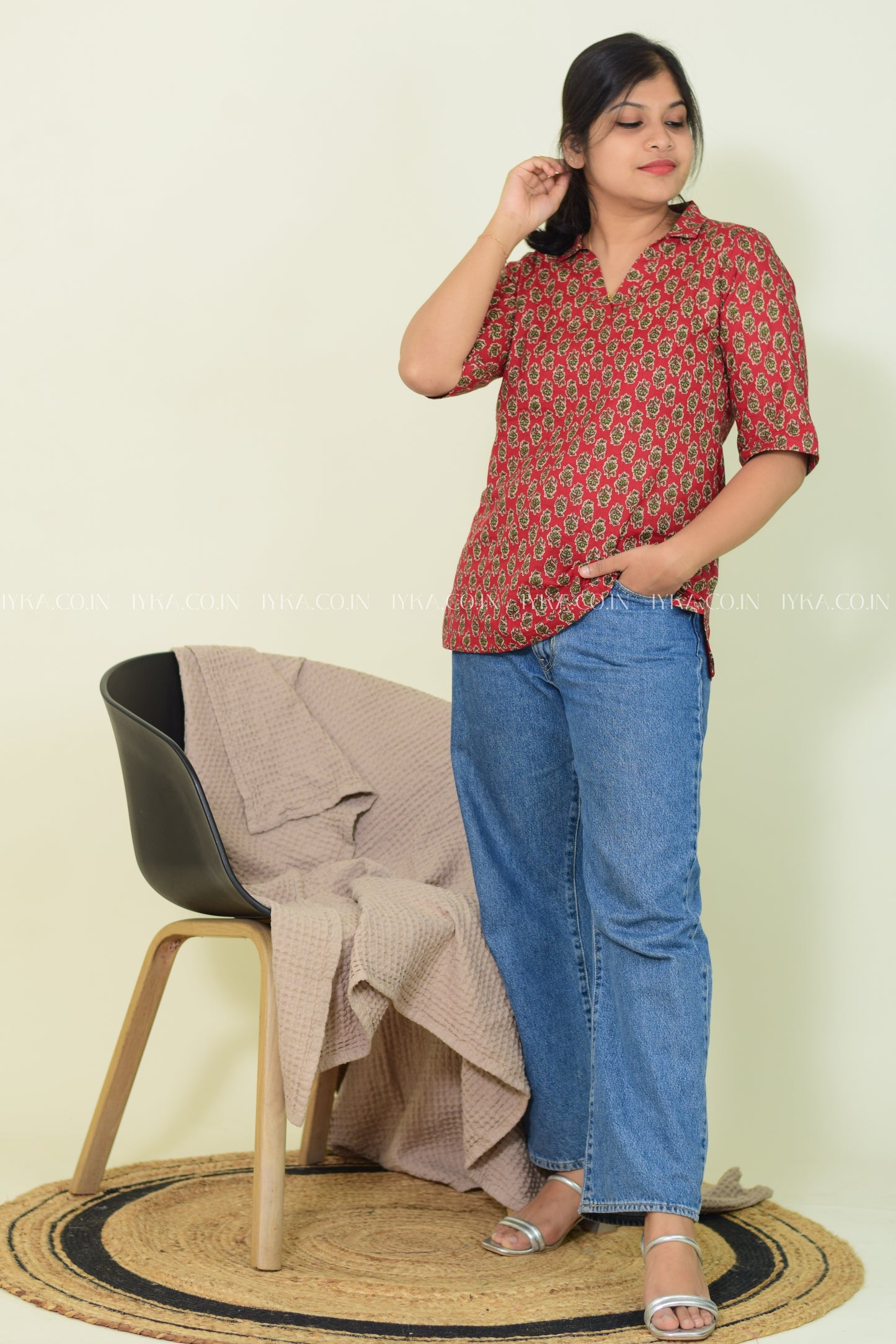 IYKA- RED COTTON SHIRT KURTHI #00271KUR