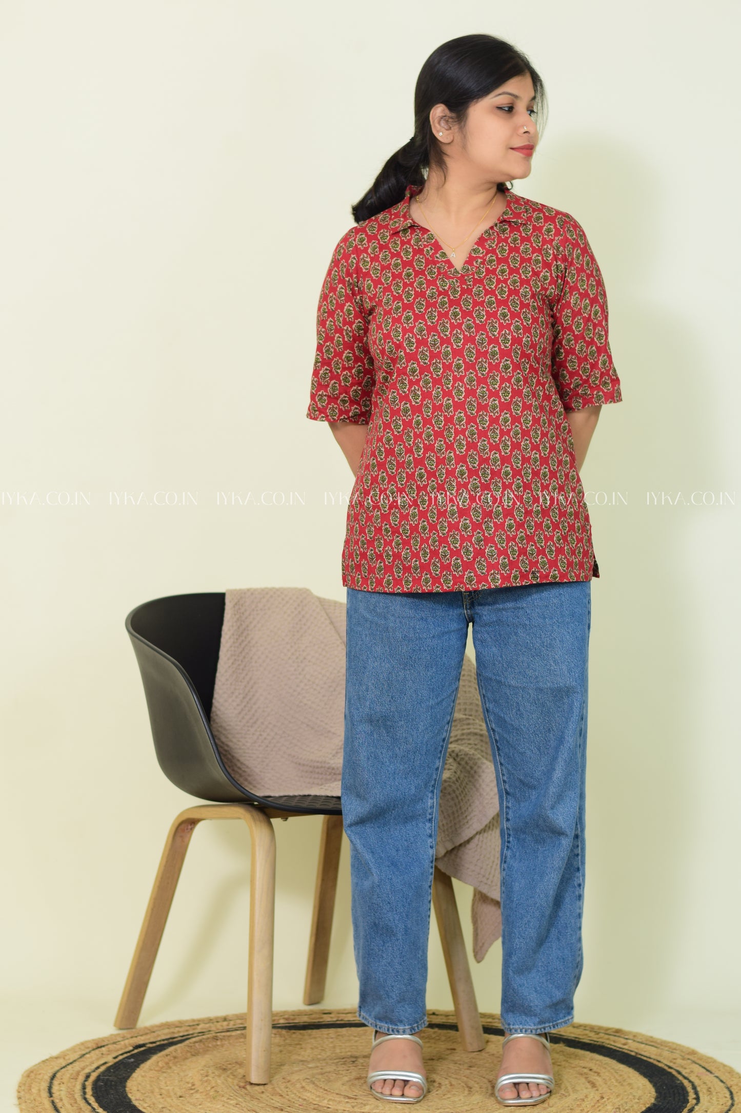 IYKA- RED COTTON SHIRT KURTHI #00271KUR