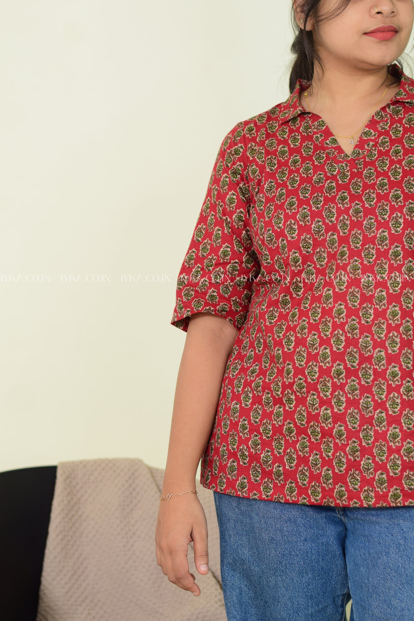 IYKA- RED COTTON SHIRT KURTHI #00271KUR