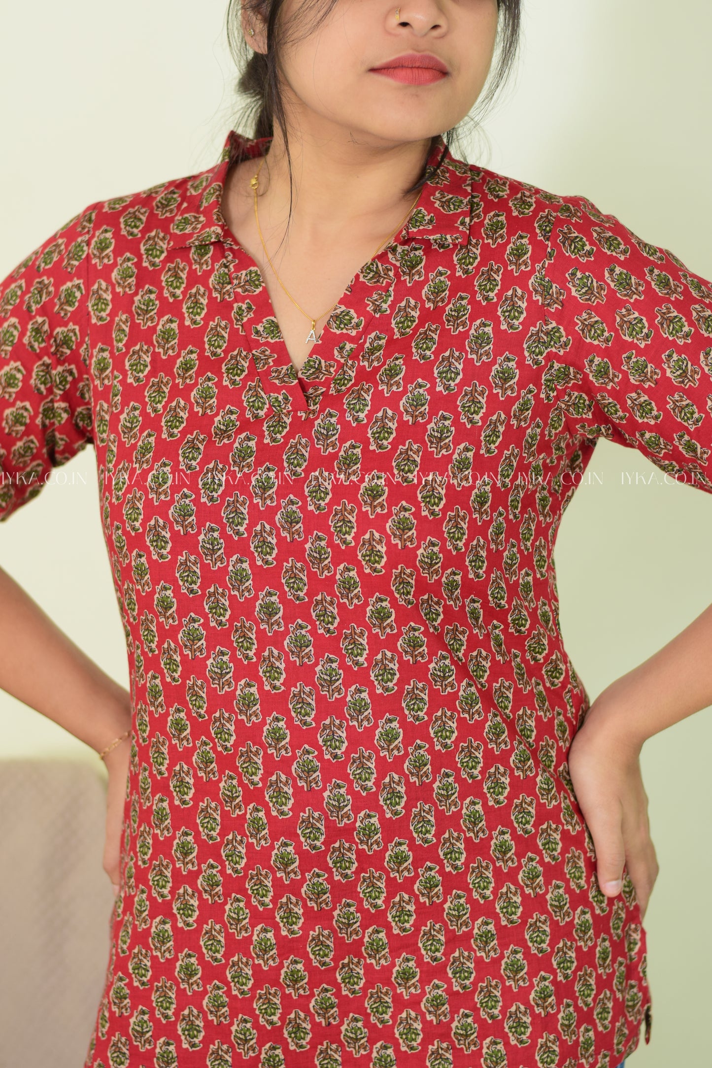 IYKA- RED COTTON SHIRT KURTHI #00271KUR