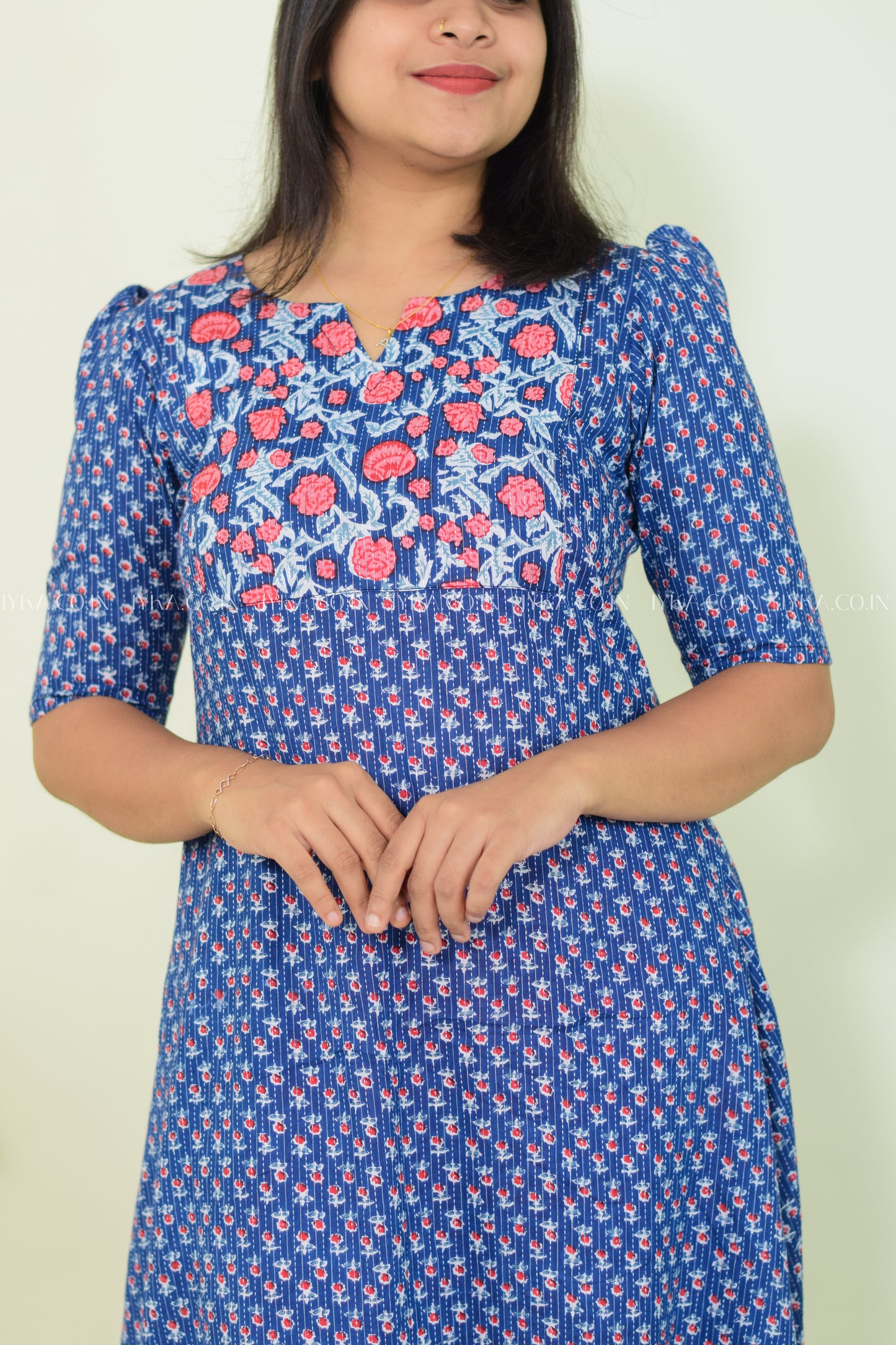 Blue Blossom – Cotton A-line Kurthi
