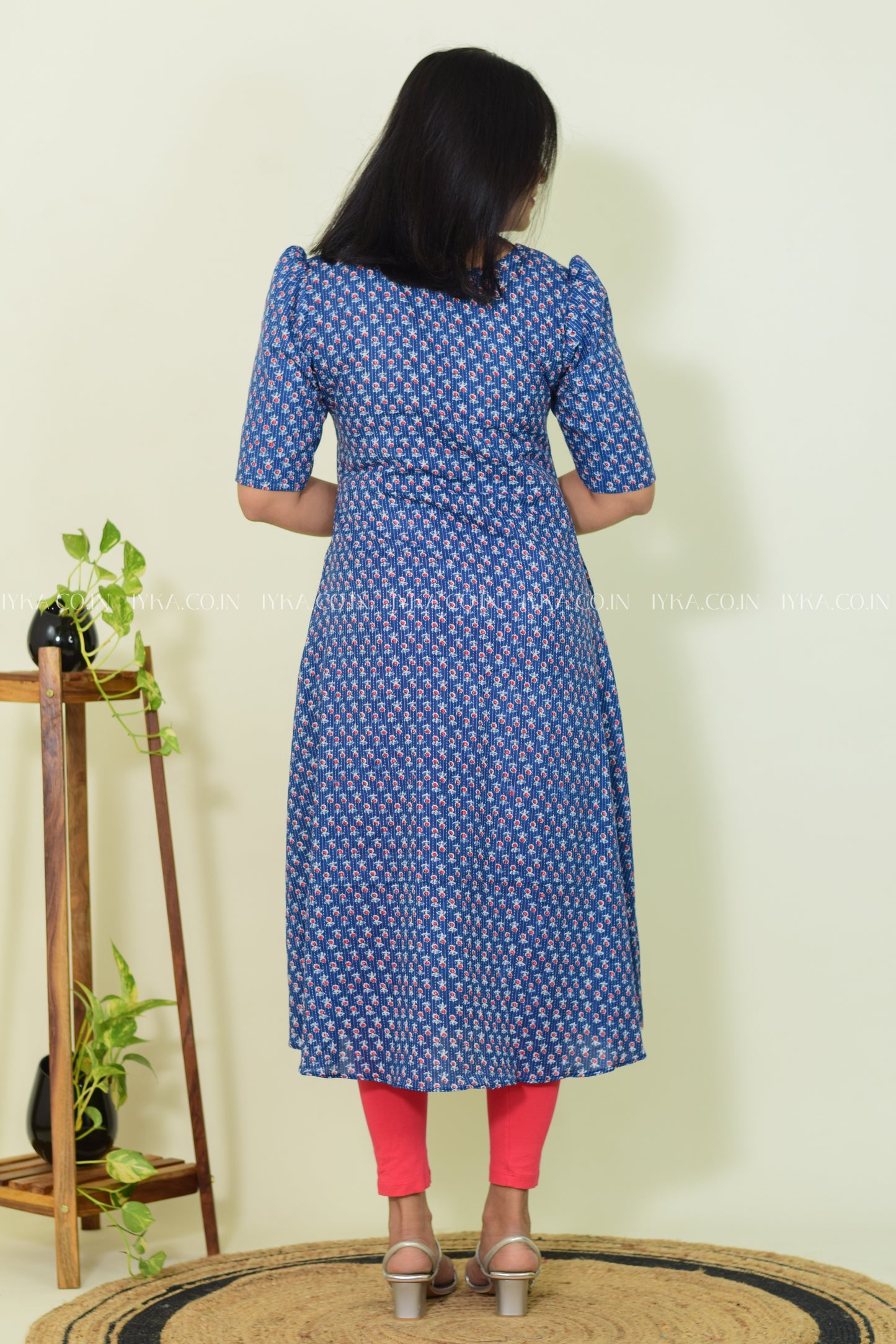 Blue Blossom – Cotton A-line Kurthi