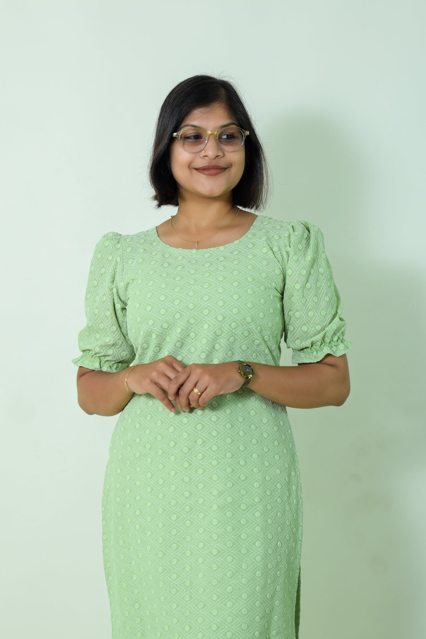 IYKA- EMBROIDERED COTTON PISTA GREEN KURTHA #00017KUR