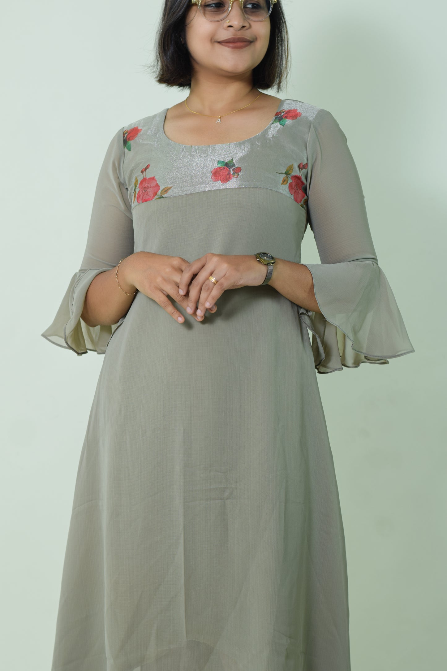 IYKA- PURE GEORGETTE A LINE KURTHI #00018KUR