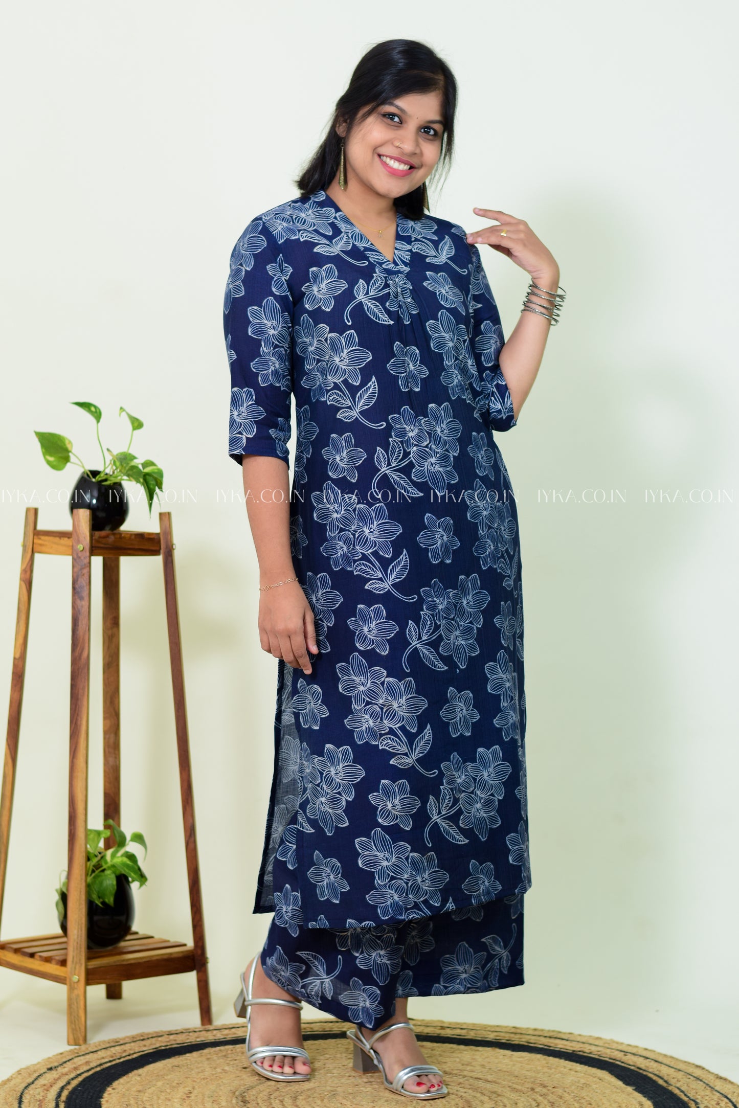 IYKA- BLUE FLORAL PRINTED CO-ORD SET (TOP AND BOTTOM) #00208KUR