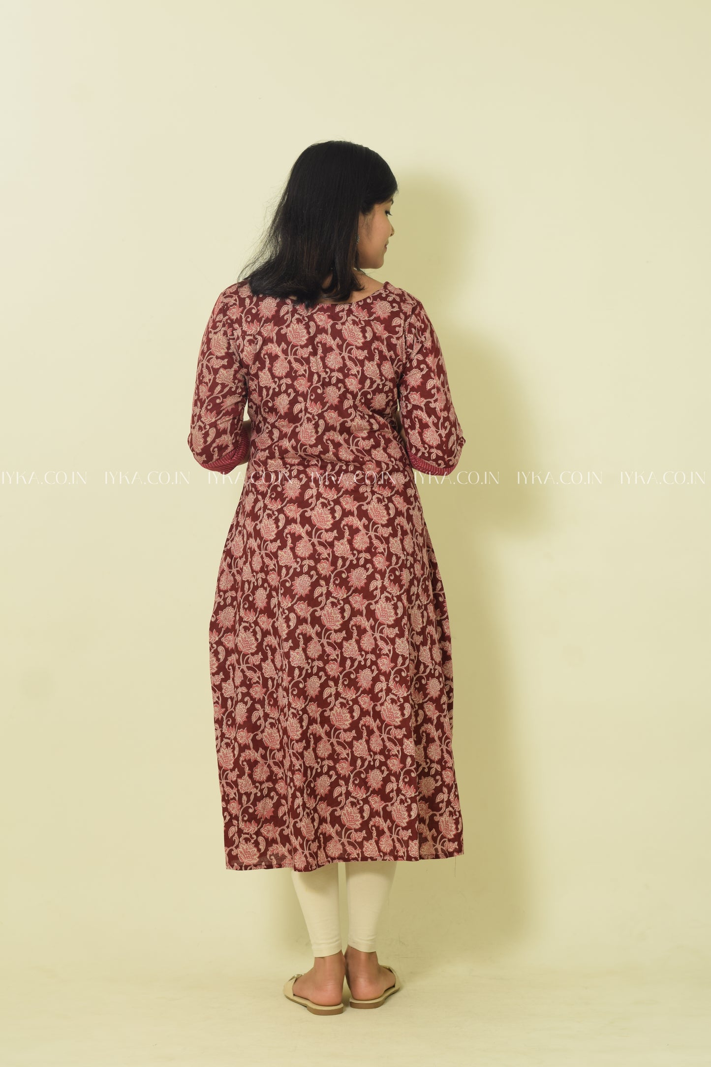 IYKA- MAROON FLORAL PRINTED ALINE KURTHI #00099KUR