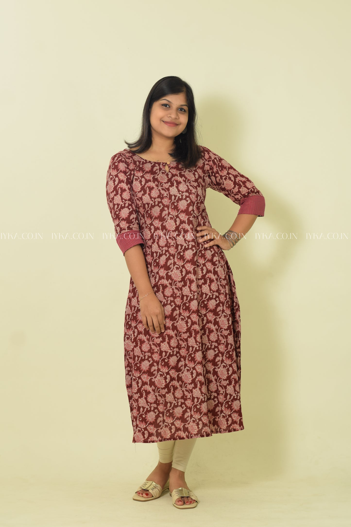 IYKA- MAROON FLORAL PRINTED ALINE KURTHI #00099KUR