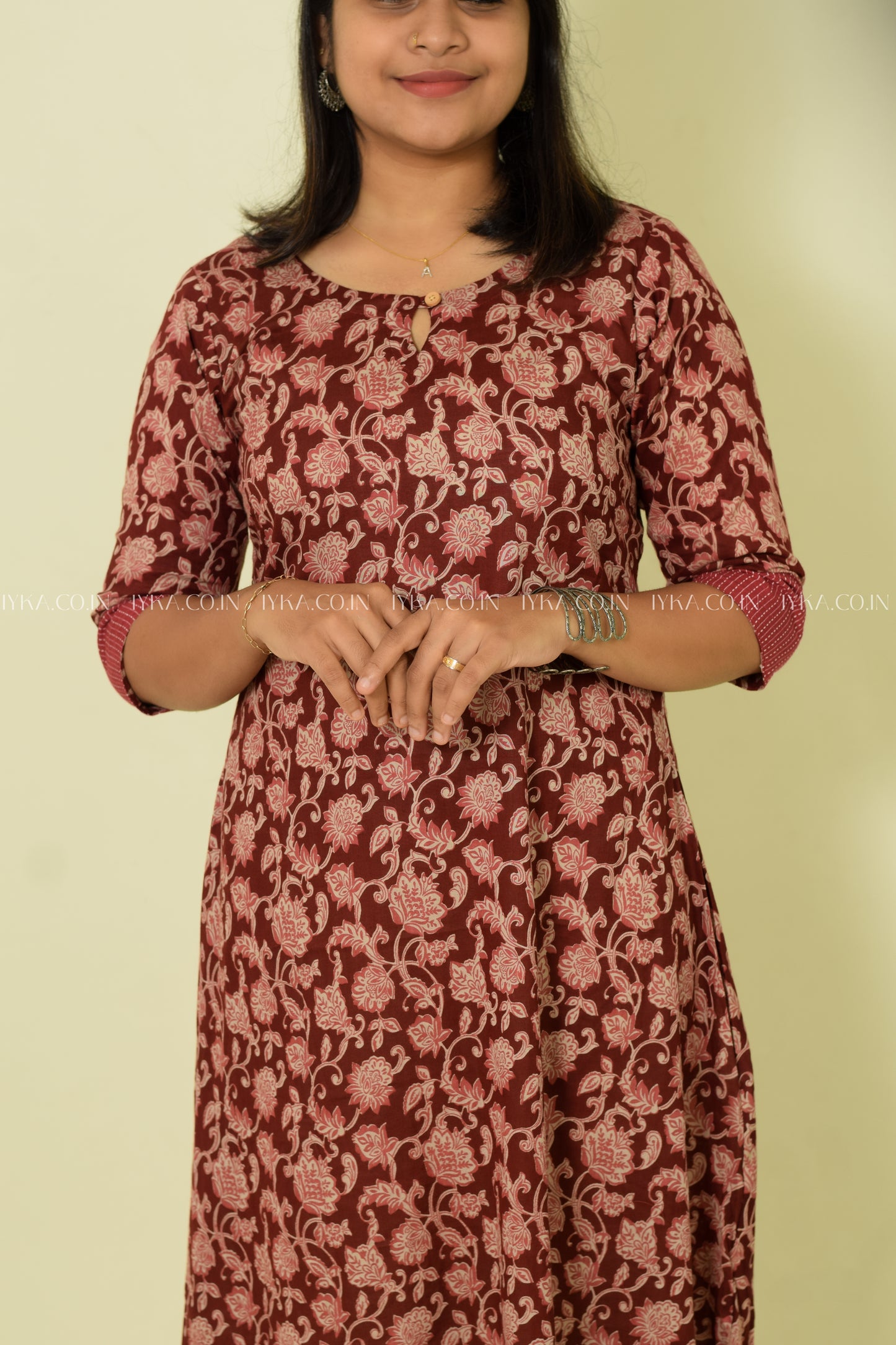 IYKA- MAROON FLORAL PRINTED ALINE KURTHI #00099KUR
