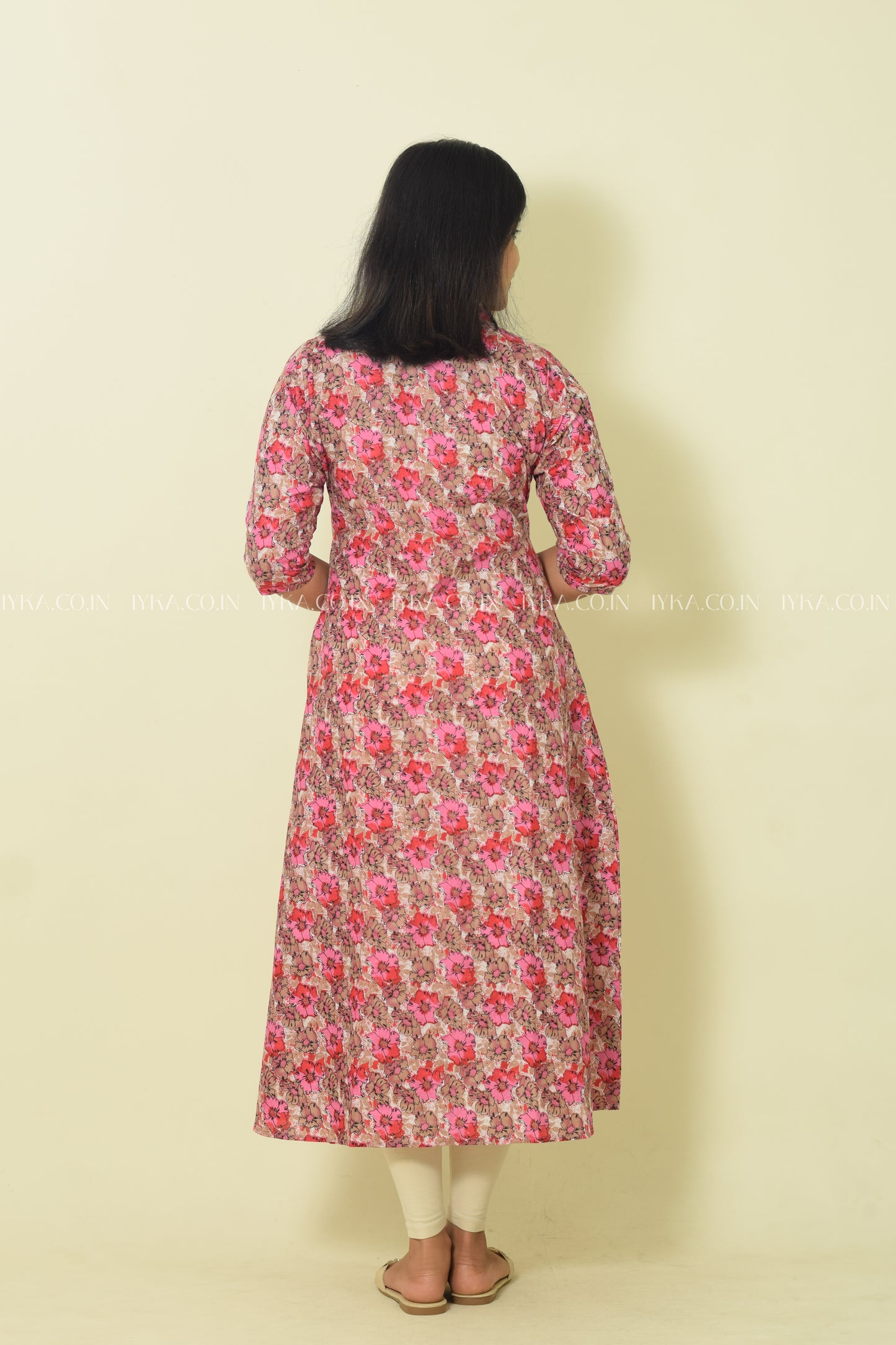IYKA- PINK MULTICOLOURED FLORAL ALINE KURTHI # 00102KUR