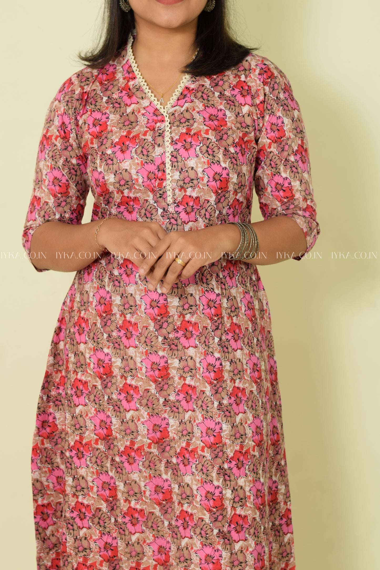 IYKA- PINK MULTICOLOURED FLORAL ALINE KURTHI # 00102KUR