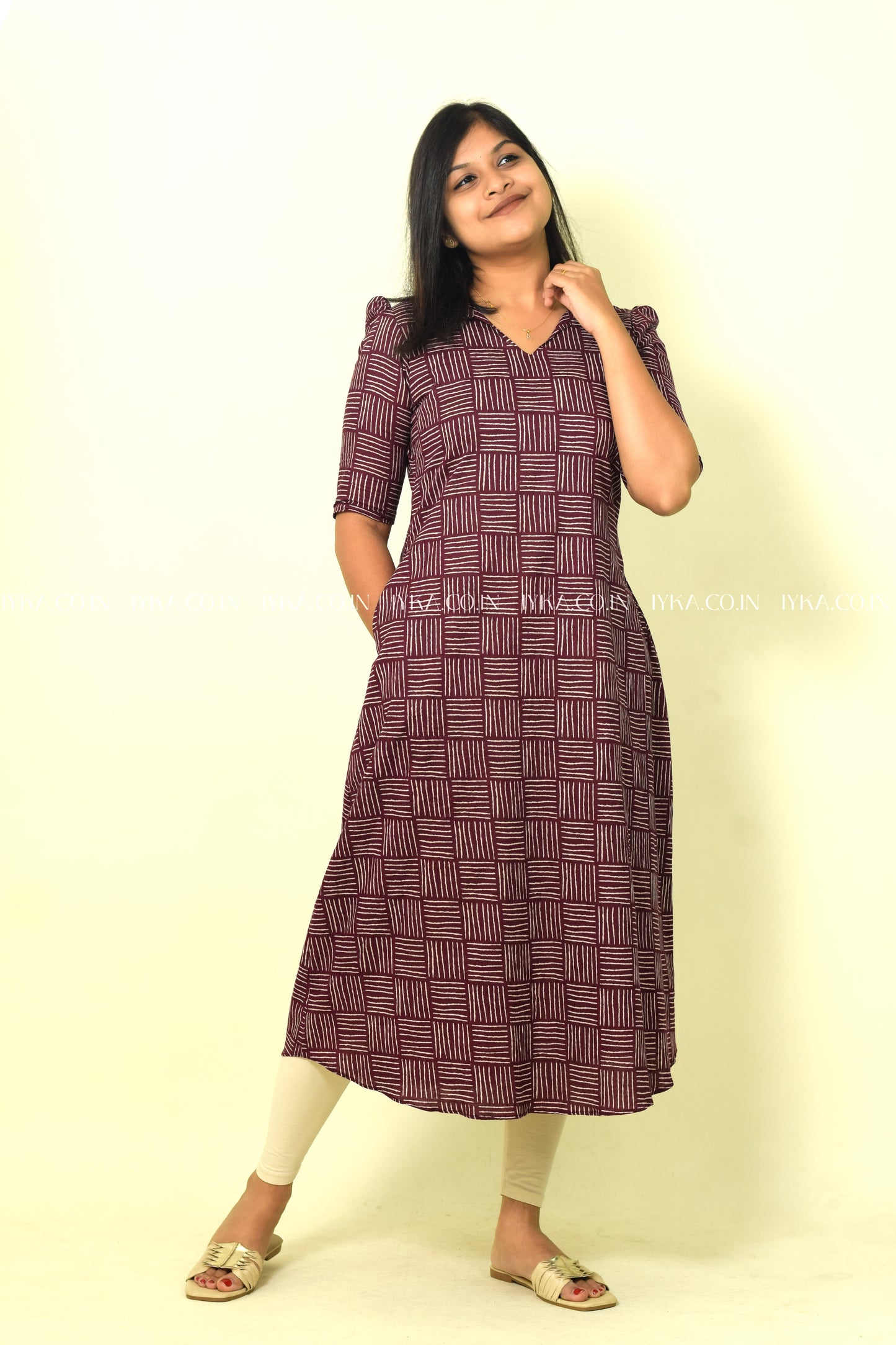 IYKA- GRAPE WINE COLOURED ABSTRACT ALINE KURTHI #00128KUR