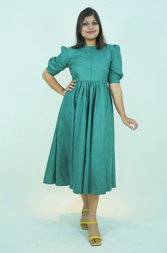 IYKA – Elegant Green Linen Dress  #030026