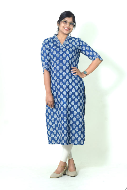 IYKA- INDIGO BLUE STRAIGHT CUT KURTHI #00066KUR