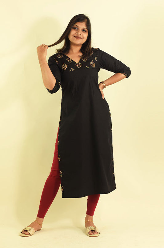 IYKA – Black Casual Cotton Kurthi #010054