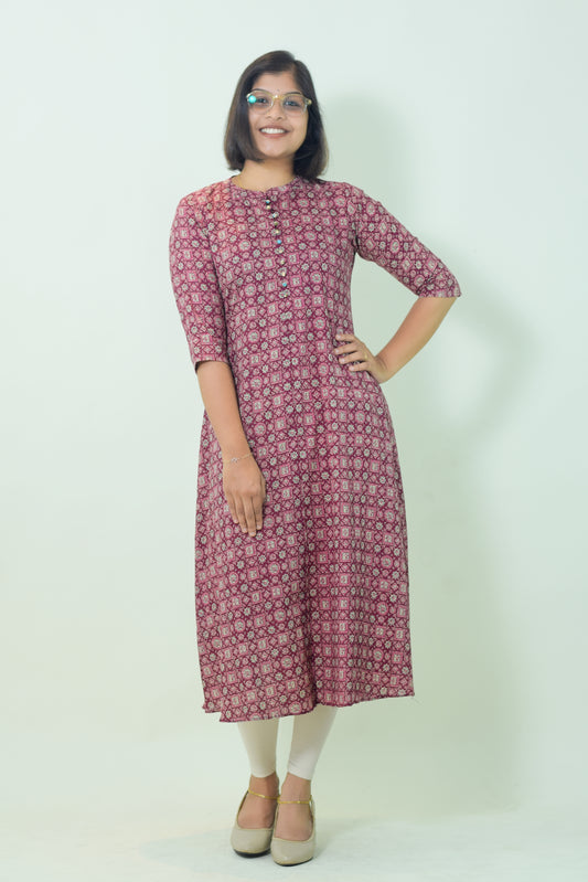 IYKA - Maroon Printed Kurthi  #00028KUR