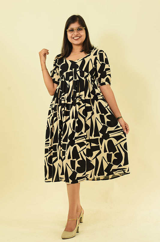 IYKA – Abstract Printed Black  Alia Cut Dress #030033