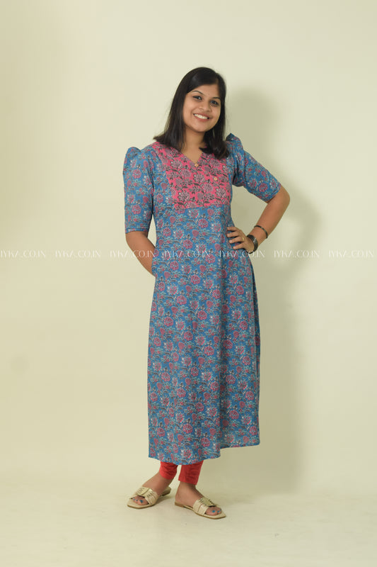 IYKA- BLUE FLORAL PRINTED ALINE KURTHI #00081KUR