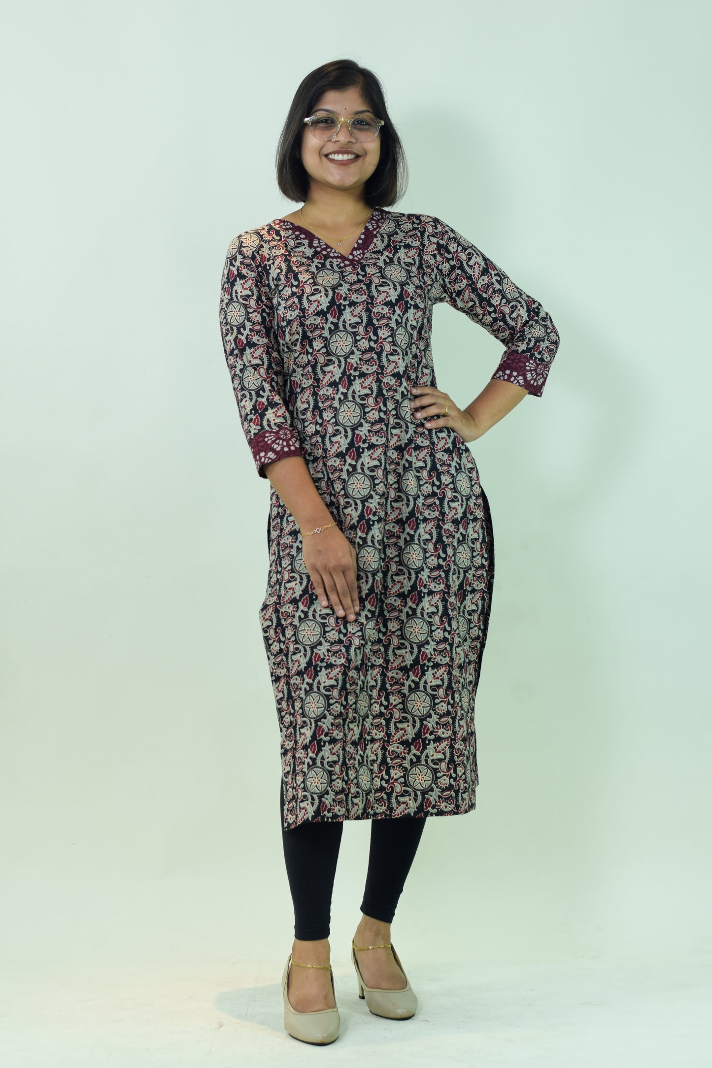 IYKA - Black Floral Kurthi #00032KUR