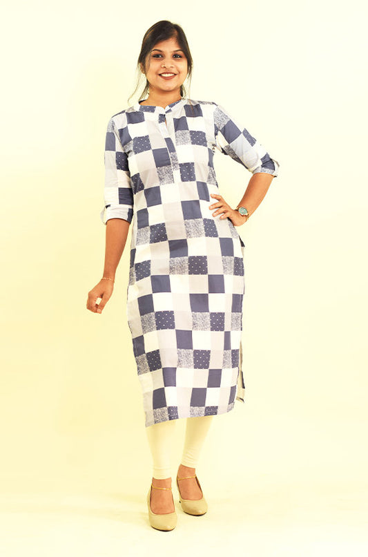 IYKA – Designer Check Cotton Kurthi #010045