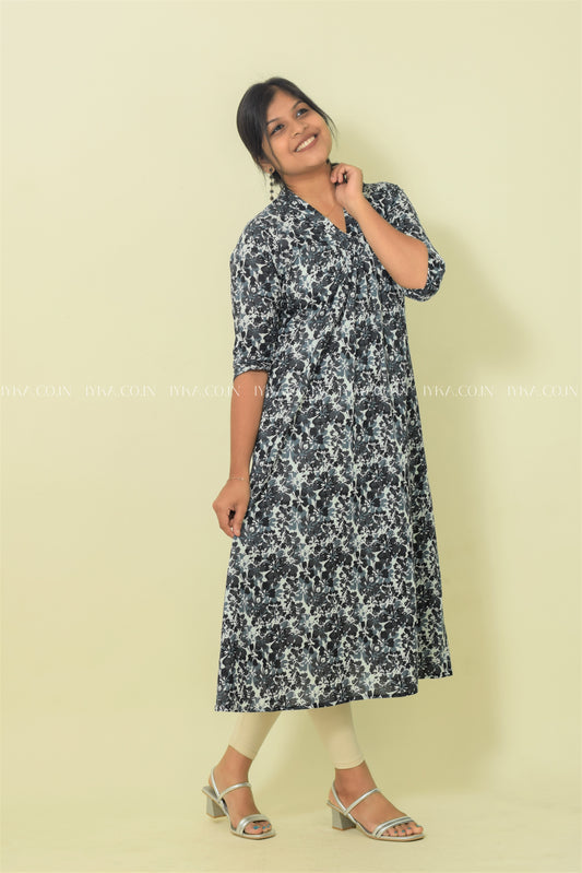 IYKA-BLACK AND WHITE A-LINE KURTHI #00098KUR