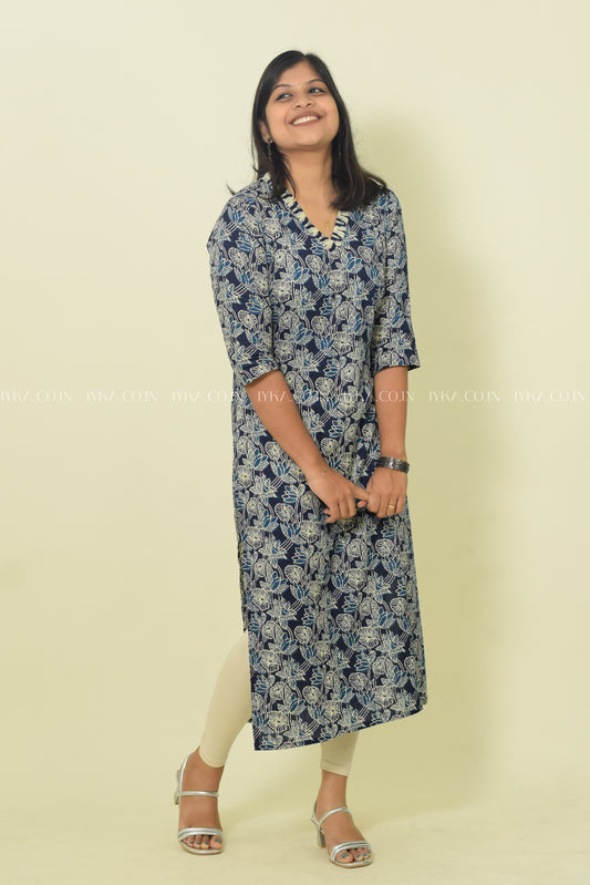 IYKA- INDIGO BLUE STRAIGHT CUT KURTHI #00096KUR