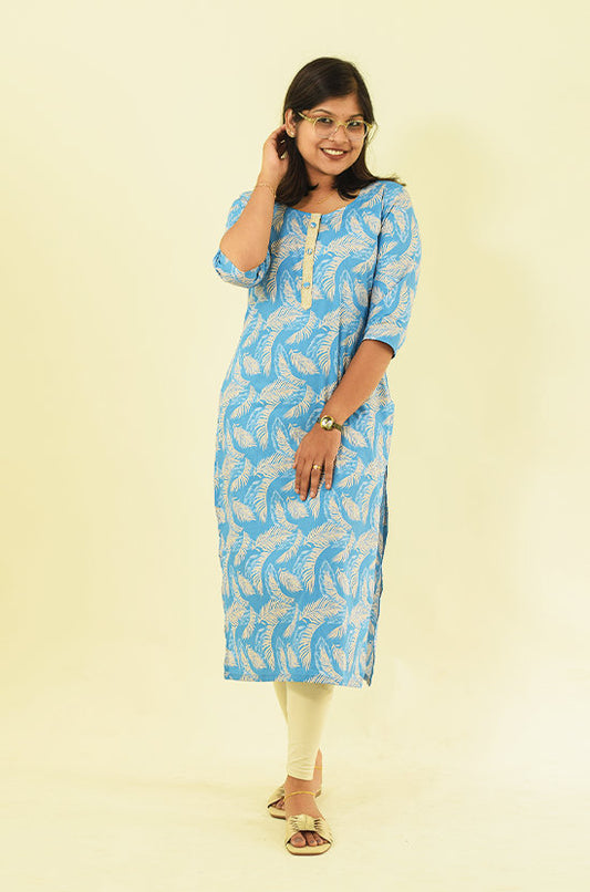 IYKA – Blue Printed Cotton Kurthi #010064