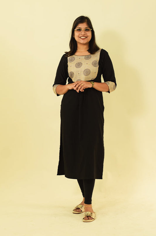 IYKA – Black Kurthi with Jute Yolk Portion #010058