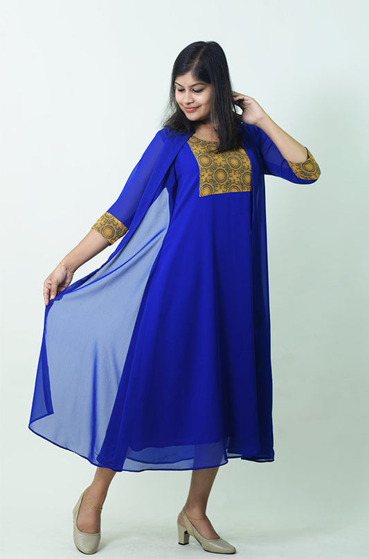 IYKA-Georgette dress with attached Shrug #030043