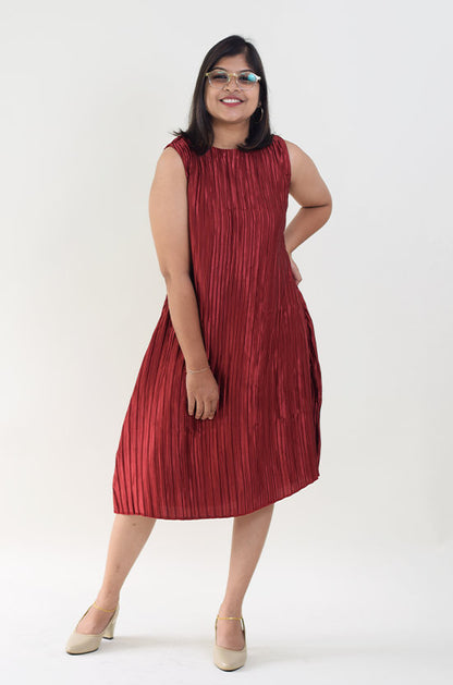 IYKA - Crushed Georgette Red Dress  #030009