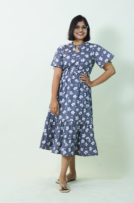 IYKA - Blue Dress with White Floral Design #00015DRE