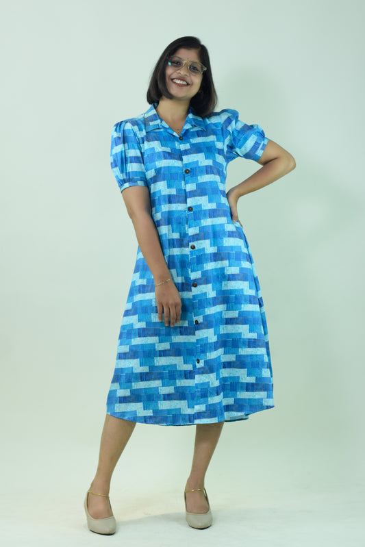 IYKA - Blue Abstract Printed Full Open Dress #00033DRE