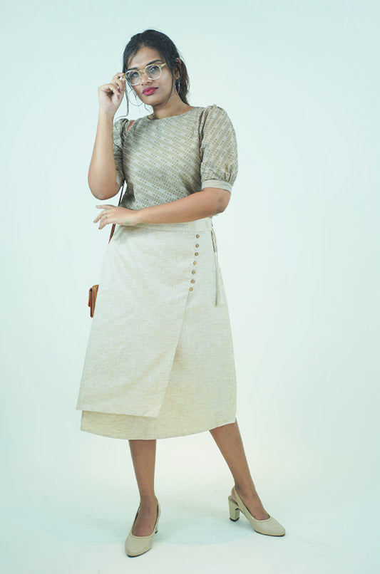 IYKA - Embroidered Crop Top and Linen Skirt Coord-Set #030014