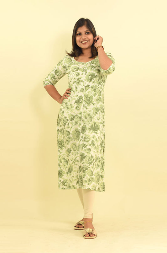 IYKA – Cotton Green Floral Printed Kurthi #010049