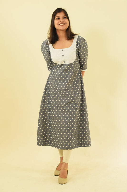 IYKA – Blue Polkadot Cotton Kurthi #010070