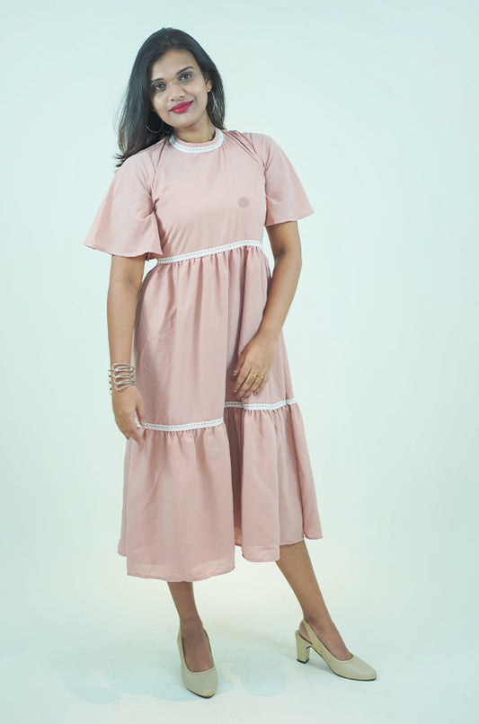 IYKA - Peach Dress with Lace Works  #030016