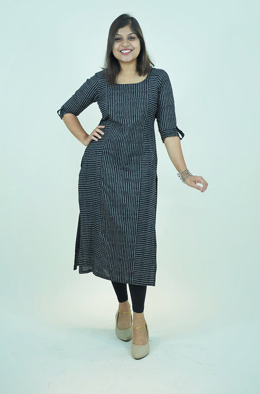 IYKA - Black Striped designer cotton Kurthi #010028