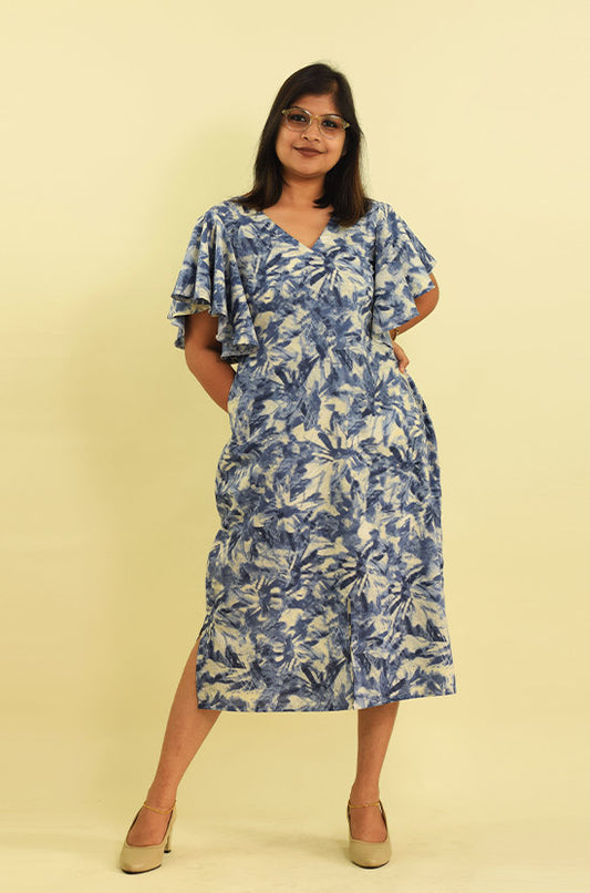 IYKA – Blue Bell Sleeve Cotton Dress #030029