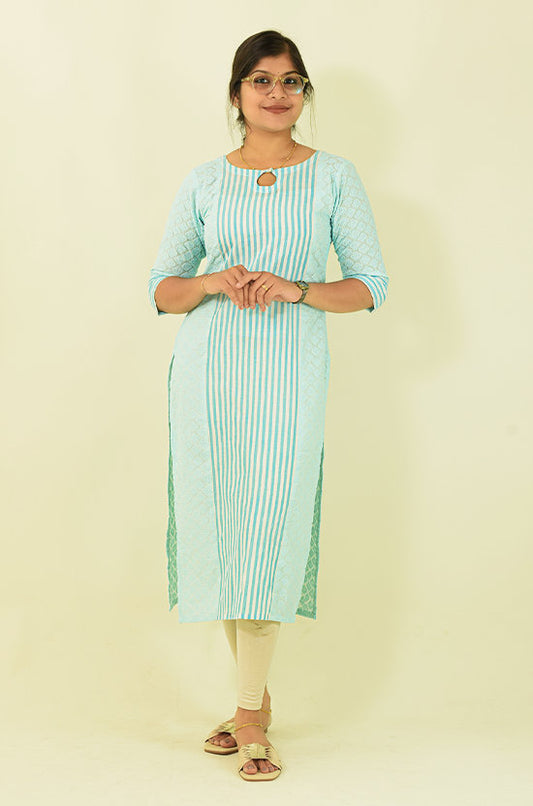 IYKA – Blue Cotton Kurthi #010073