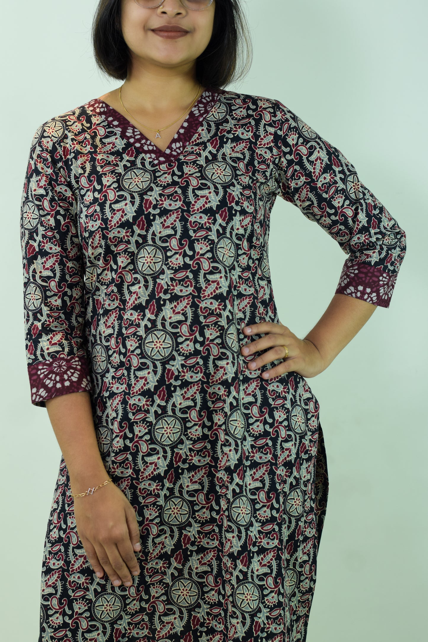 IYKA - Black Floral Kurthi #00032KUR