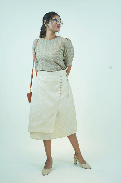 IYKA - Embroidered Crop Top and Linen Skirt Coord-Set #030014