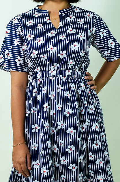 IYKA - Blue Dress with White Floral Design #00015DRE