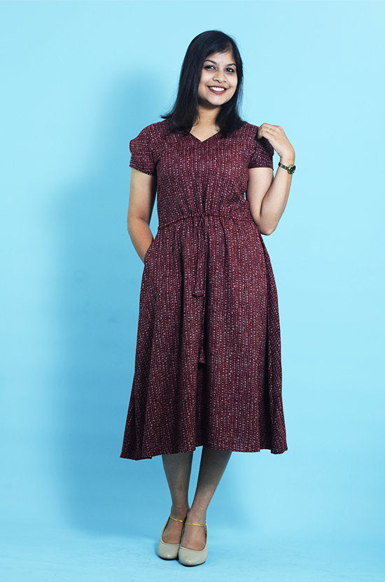 IYKA Maroon Cotton Dress #030036