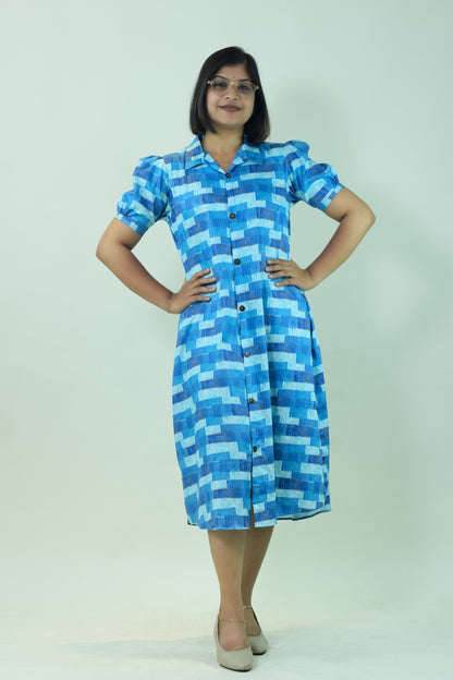 IYKA - Blue Abstract Printed Full Open Dress #00033DRE