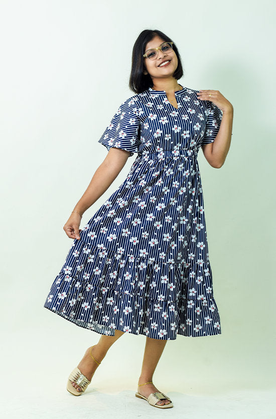 IYKA - Blue Dress with White Floral Design #00015DRE