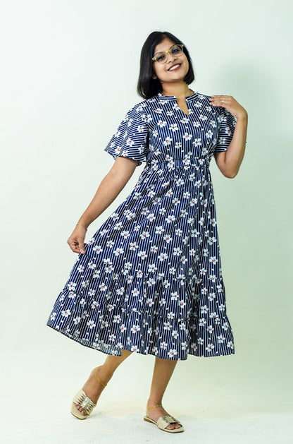 IYKA - Blue Dress with White Floral Design #00015DRE